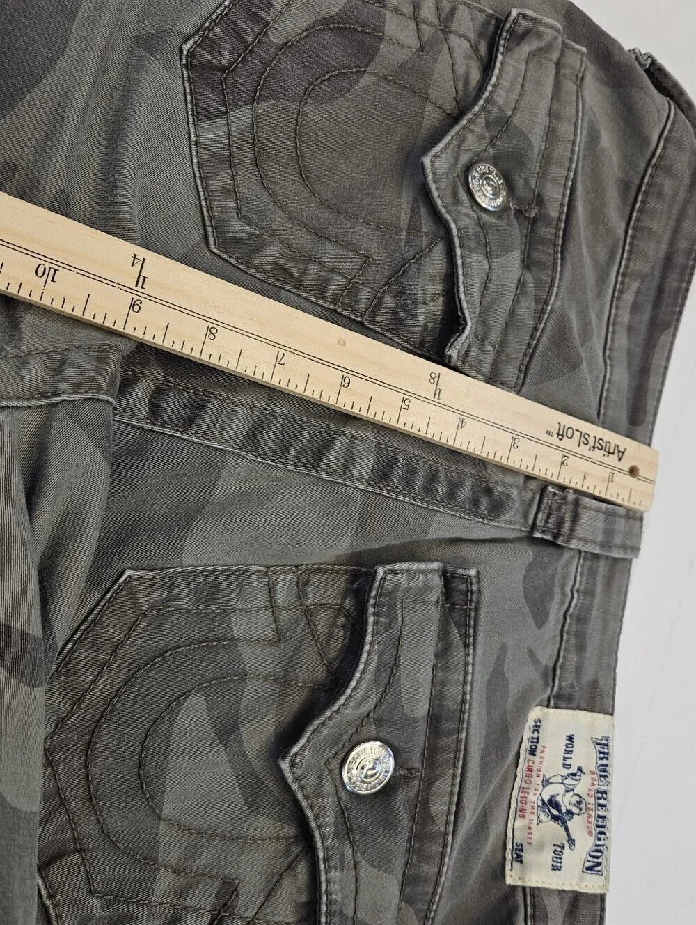 True Religion Green Camo Super Skinny Jeans Pants Size 28 Zipper Ankle Low Rise